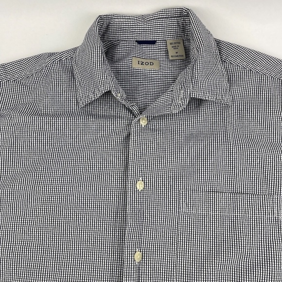 Izod Button Up Shirt Mens Medium Black White Plaid - Picture 3 of 8